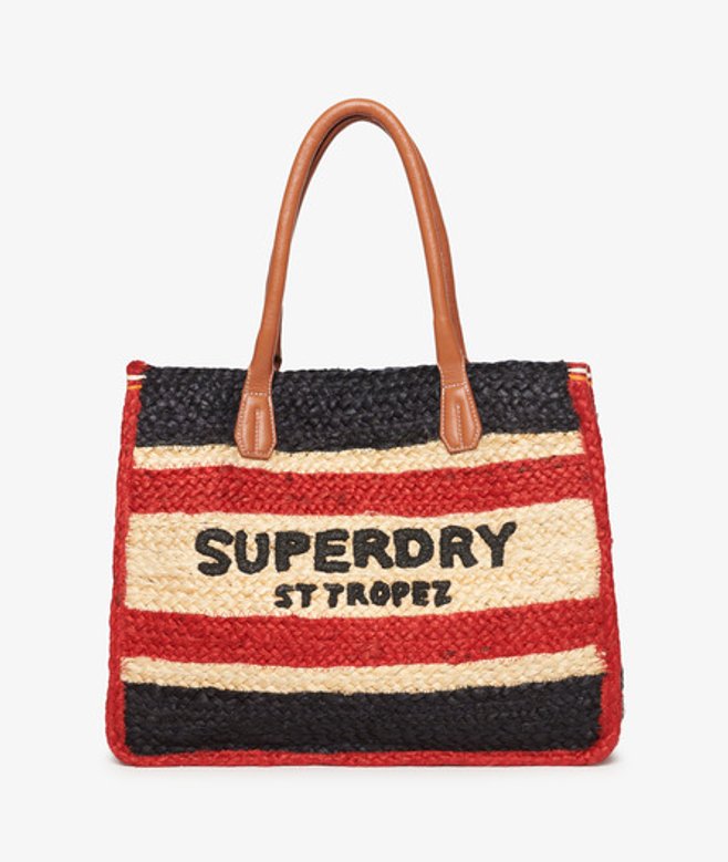 Superdry Damen Marineblau, Rot und Crème Luxe Tragetasche aus Bast Logo Druck, Größe: Einheitsgröße von Superdry