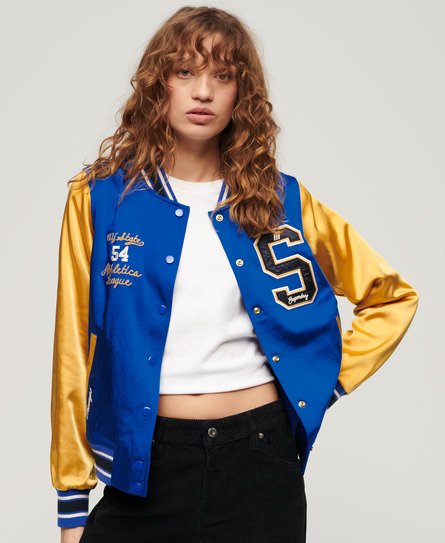 Superdry Women's Luxe Varsity Jacke Blau - Größe: 36 von Superdry