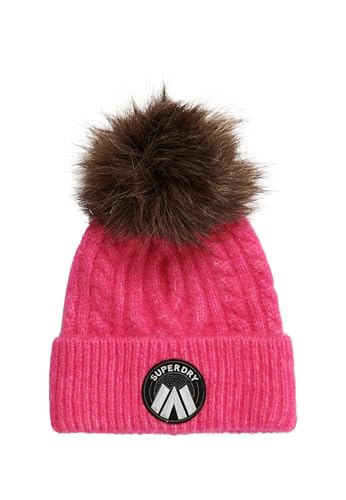 Superdry Damen Luxuriöse Beaniemütze mit Zopfmuster Hyper Magenta Pink 1SIZE von Superdry