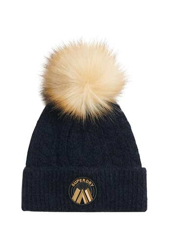 Superdry Damen Luxuriöse Beaniemütze mit Zopfmuster Nordisch Chrom Marineblau 1SIZE von Superdry
