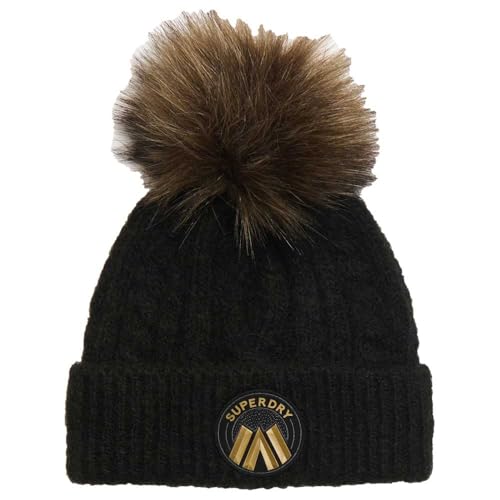 Superdry Damen Luxuriöse Beaniemütze mit Zopfmuster Schwarz 1SIZE von Superdry