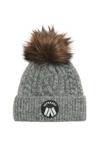 Superdry Damen Luxuriöse Beaniemütze mit Zopfmuster Skandigrau Meliert 1SIZE von Superdry