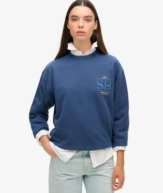 Superdry Damen Luxuriöses, Lockeres Sweatshirt in Metallic-optik Dunkelblau - Größe: 40 von Superdry