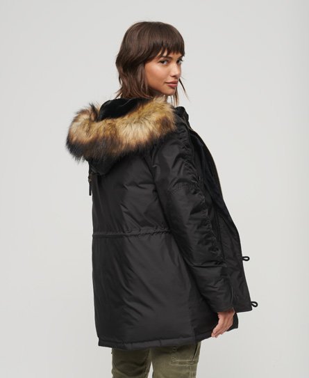 Superdry Damen MA1 Parka mit Kapuze im Military-Look Schwarz - Größe: 40 von Superdry