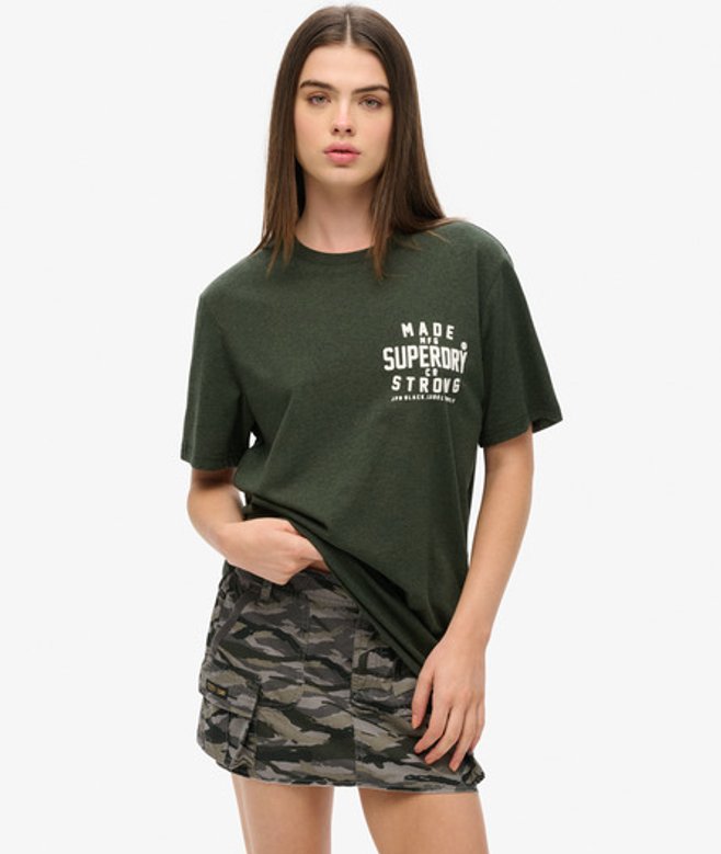 Superdry Damen Grün und Weiß Machined Goods Oversized Workwear T-Shirt, Größe: L von Superdry