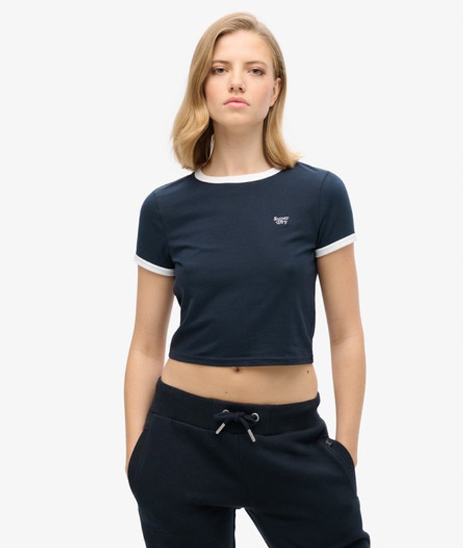 Superdry Damen Marineblau Verkürztes Ringer-t-shirt Aus Bio-baumwolle, Größe: 44 - Größe: 44 von Superdry