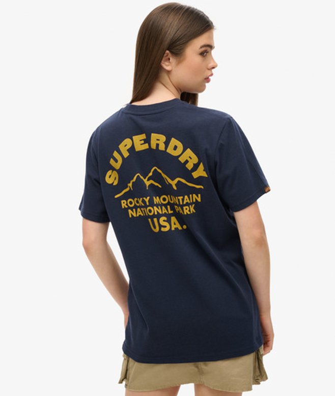 Superdry Damen Marineblau und Gelb Outdoor Oversize-T-Shirt mit Grafik, Größe: XXL von Superdry