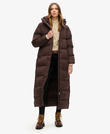 Superdry Damen Maxi-steppmantel mit Kapuze Braun - Größe: 42 von Superdry