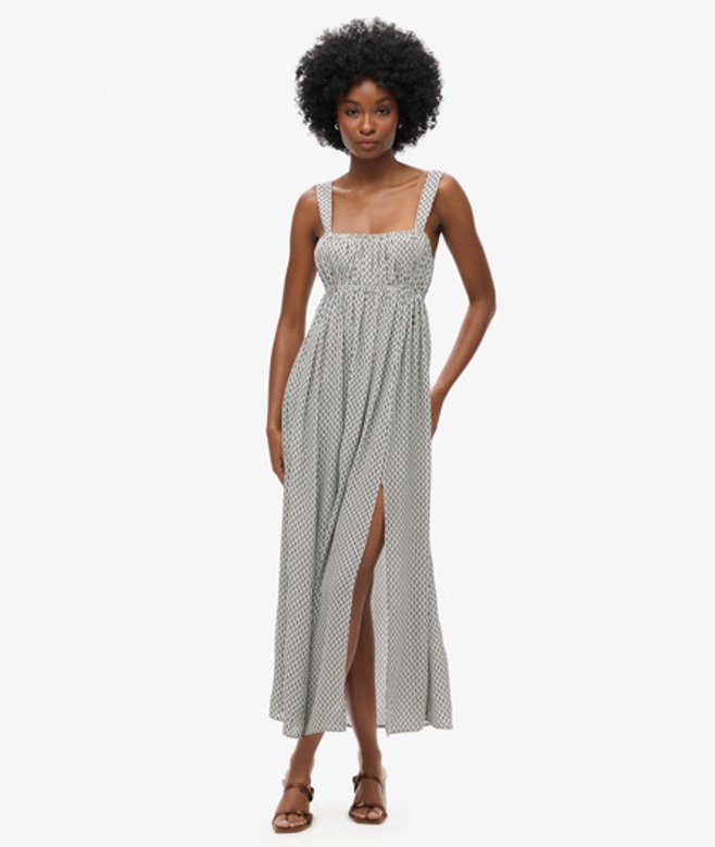 Superdry Damen Maxikleid mit Nackenhalter zum Binden Weiß - Größe: 38 von Superdry