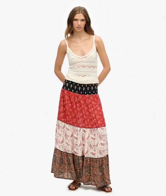 Superdry Damen Maxirock mit Print Black - Größe: 36 von Superdry