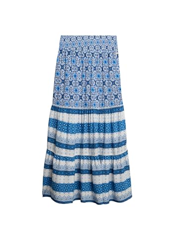 Superdry Damen Maxirock mit Print Tala Kachelprint Bordüre Blau 38 von Superdry