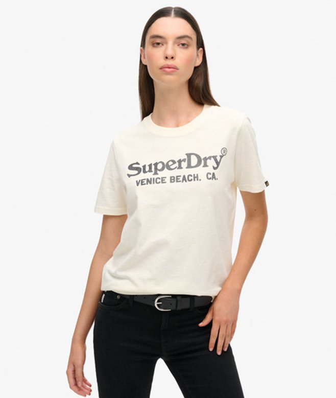 Superdry Damen Creme Metallic Venue Relaxed T-Shirt, Größe: 44 von Superdry