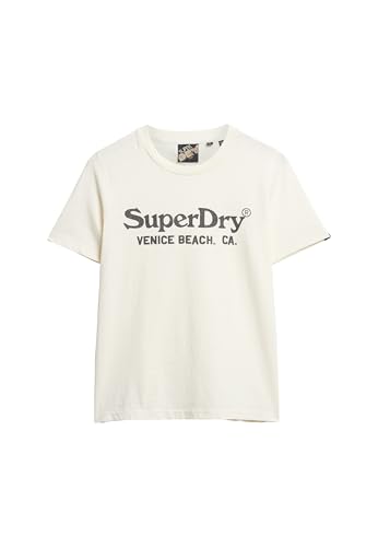 Superdry Damen Metallic Venue Relaxed T-Shirt Cremefarben Strukturiert 36 von Superdry