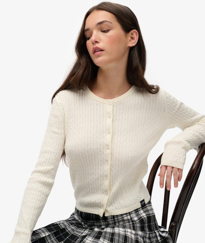 Superdry Damen Micro-zopfstrickjacke White - Größe: 38 von Superdry