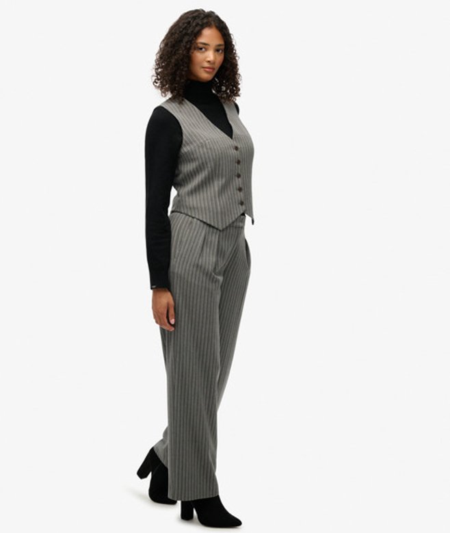 Superdry Damen Mid Rise Nadelstreifen-hose Grey - Größe: 40 von Superdry