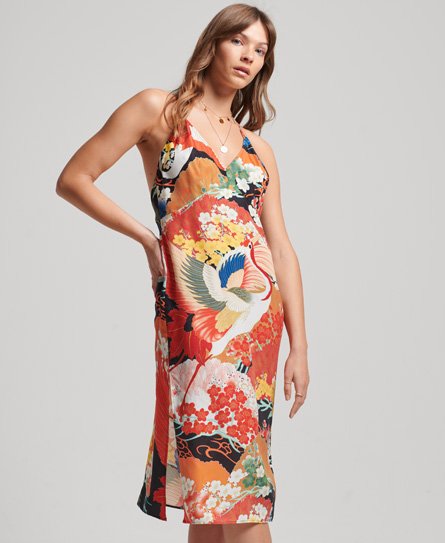 Superdry Damen Midi-Kleid mit Print und Nackenträger Bunt - Größe: 34 von Superdry