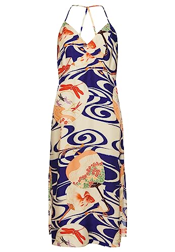 Superdry Damen Midi-Kleid mit Print und Nackenträger Ryusui Blau 42 von Superdry