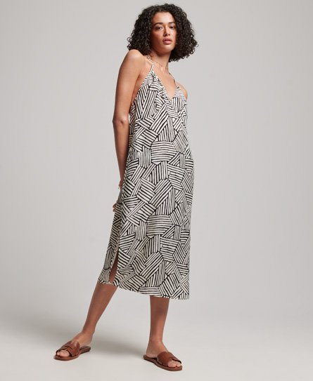 Superdry Women's Midi-Kleid mit Print und Nackenträger Schwarz - Größe: 36 von Superdry