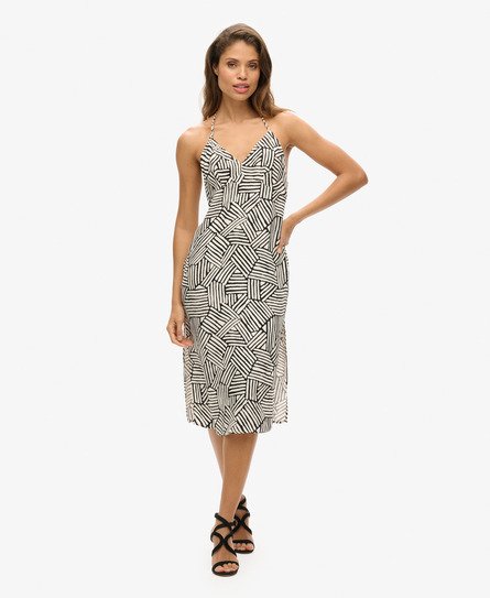 Superdry Women's Midi-Kleid mit Print und Nackenträger Schwarz - Größe: 36 von Superdry