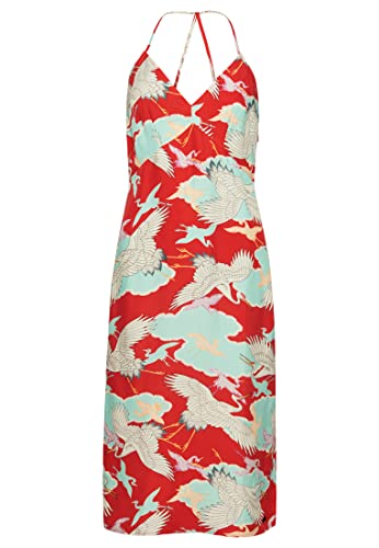 Superdry Damen Midi-Kleid mit Print und Nackenträger Tsuru-Rot 40 von Superdry