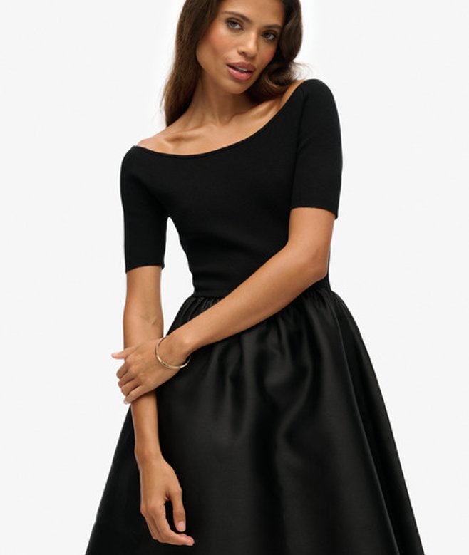 Superdry Damen Midi-kleid mit Materialmix Black - Größe: 36 von Superdry