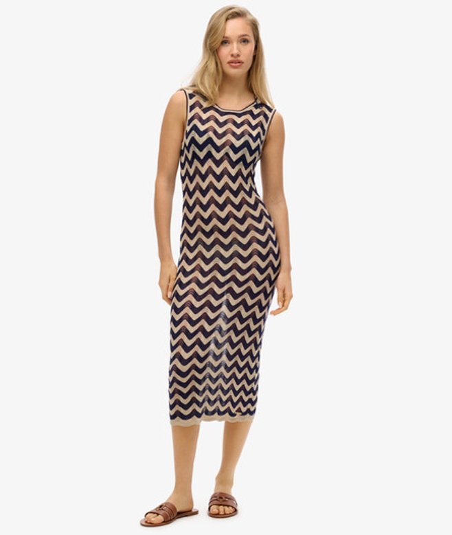 Superdry Damen Midi-strickkleid mit Zickzackmuster Navy - Größe: 38 Superdry Damen Midi-strickkleid mit Zickzackmuster Navy - Größe: 38 von Superdry