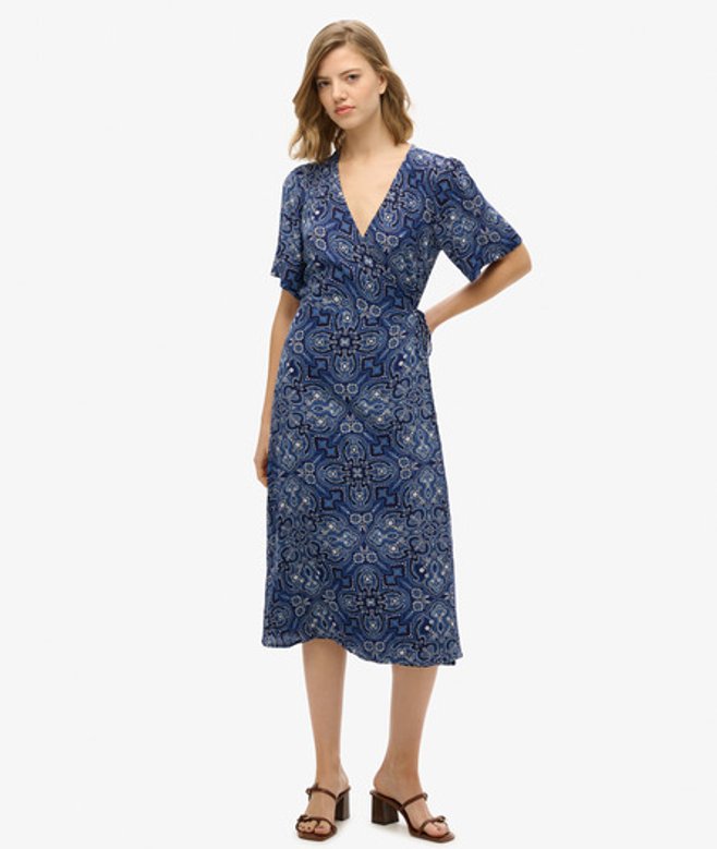 Superdry Damen Midi-wickelkleid mit Print Marineblau - Größe: 40 von Superdry