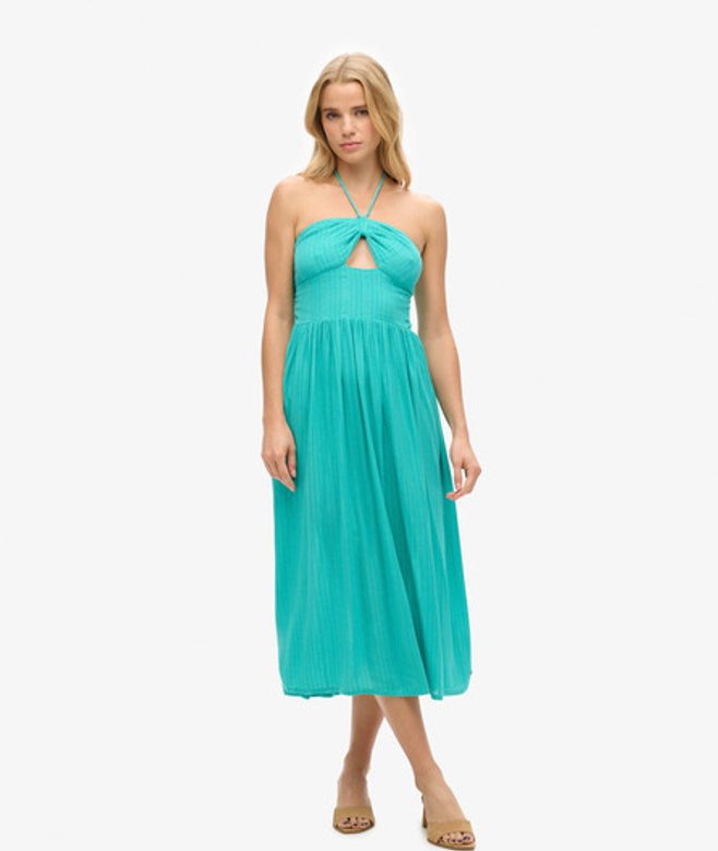 Superdry Damen Midikleid mit Aussparung Grün - Größe: 36 von Superdry