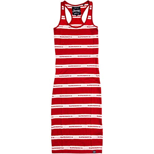 Superdry Damen Mila Midi Dress Kleid, Rot (Red Text Stripe H2z), Small (Herstellergröße: 10) von Superdry