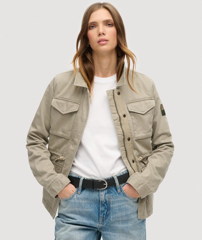 Superdry Damen Kaki, Weiß und Gelb Military M65 Jacke, Größe: 38 von Superdry