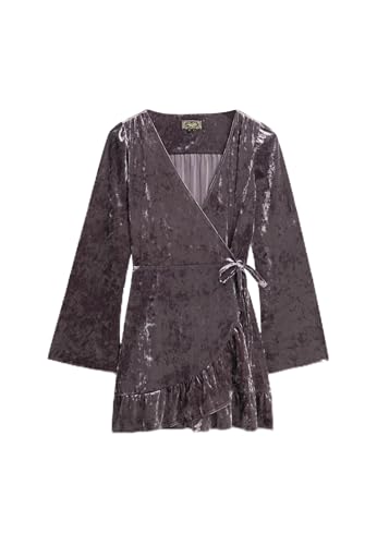 Superdry Damen Mini-Wickelkleid aus Samt Dunkles Felsgrau 38 von Superdry