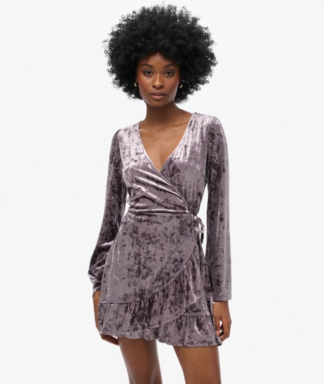 Superdry Damen Mini-wickelkleid aus Samt Grau - Größe: 42 von Superdry