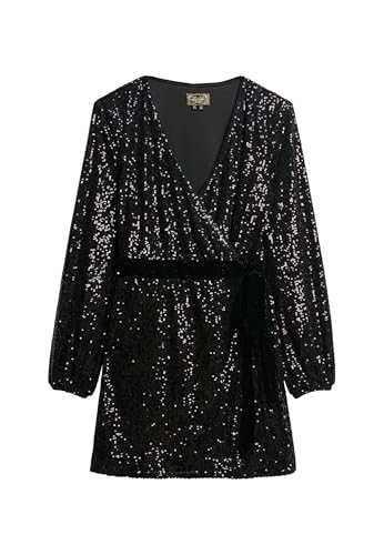 Superdry Damen Mini-Wickelkleid aus Samt mit Pailletten Schwarze Pailletten 36 von Superdry