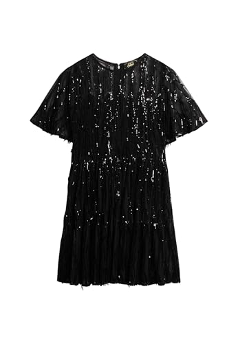 Superdry Damen Minikleid aus Netzstoff mit gestuftem Volumen Quaste Schwarz Pailletten 40 von Superdry