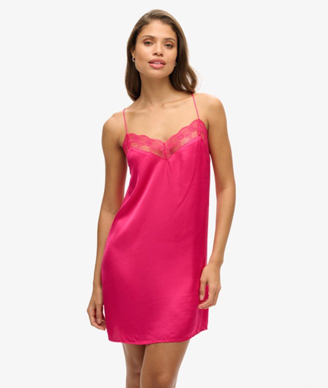 Superdry Damen Minikleid aus Seide Pink - Größe: 44 von Superdry