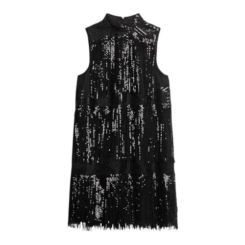 Superdry Damen Minikleid mit Fransen und Pailletten in A-Linie Lange Fransen Mit Schwarzen Pailletten 44 von Superdry