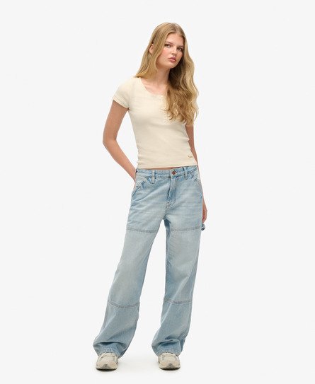 Superdry Women's Mittelhohe Denim Carpenter Jeans aus Bio-Baumwolle Blau - Größe: 30/30 von Superdry