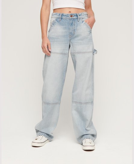 Superdry Damen Mittelhohe Denim Carpenter Jeans aus Bio-Baumwolle Blau - Größe: 30/32 von Superdry