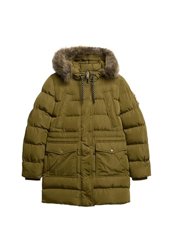 Superdry Damen Mittellanger Everest Steppmantel mit Kunstfellbesatz Dunkel Olivgrün 42 von Superdry
