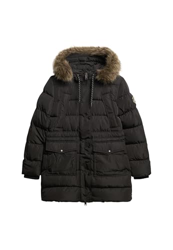 Superdry Damen Mittellanger Everest Steppmantel mit Kunstfellbesatz Schwarz 36 von Superdry