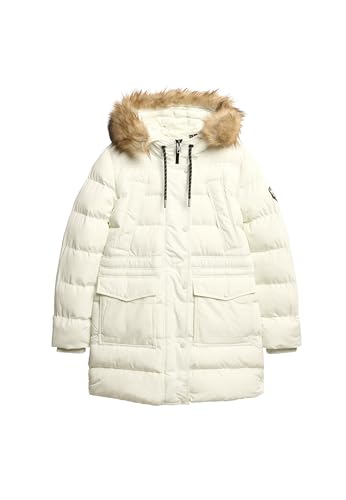 Superdry Damen Mittellanger Everest Steppmantel mit Kunstfellbesatz Wollweiß 42 von Superdry