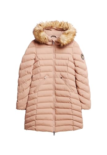 Superdry Damen Mittellanger Fuji Steppmantel mit Kapuze aus Kunstfell Winter Taupe 42 von Superdry