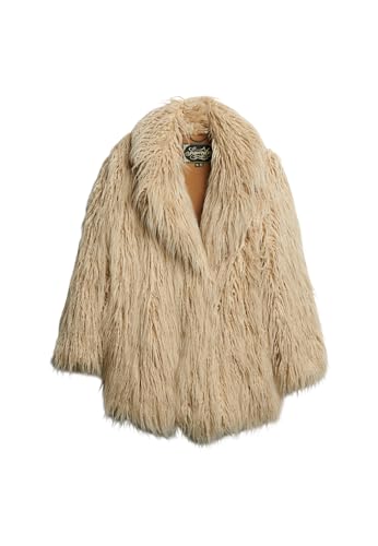 Superdry Damen Mittellanger Webpelzmantel Biscuit Creme Afghanisches Fell 40 von Superdry