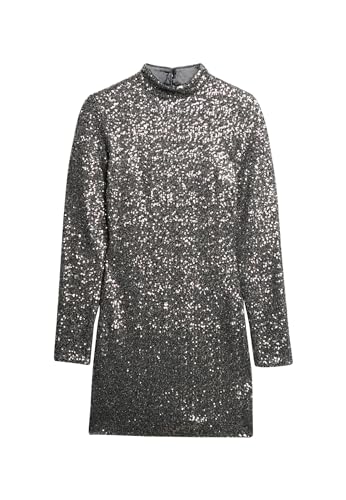 Superdry Damen Mock Neck Mini Dress Kleid, Gunmetal Sequin, 36 Superdry Damen Mock Neck Mini Dress Kleid, Gunmetal Sequin, 36 von Superdry