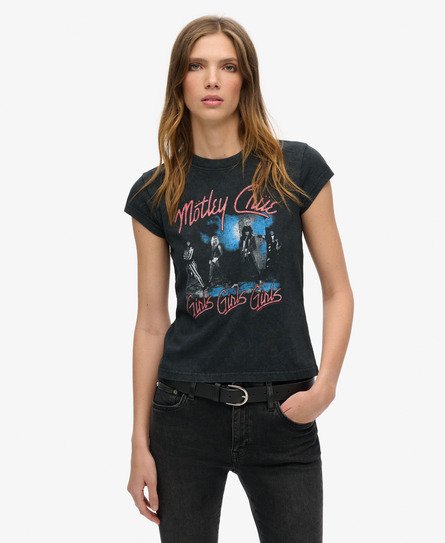 Superdry Damen Mötley Crüe T-Shirt mit Flügelärmeln Schwarz - Größe: 42 von Superdry