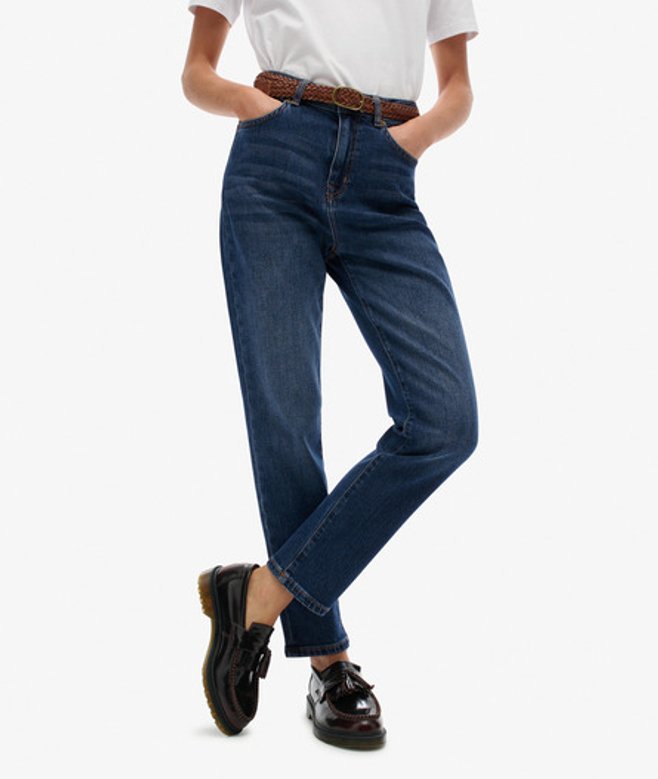 Superdry Damen Mom Jeans aus Bio-baumwolle mit Hohem Bund Blue - Größe: 32/30 von Superdry