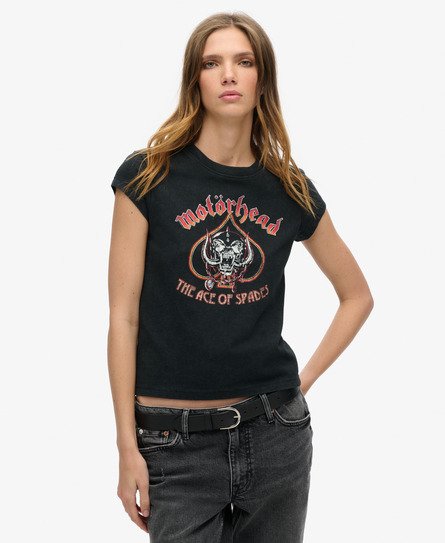 Superdry Damen Motörhead x Band-T-Shirt mit Flügelärmeln Schwarz - Größe: 38 von Superdry