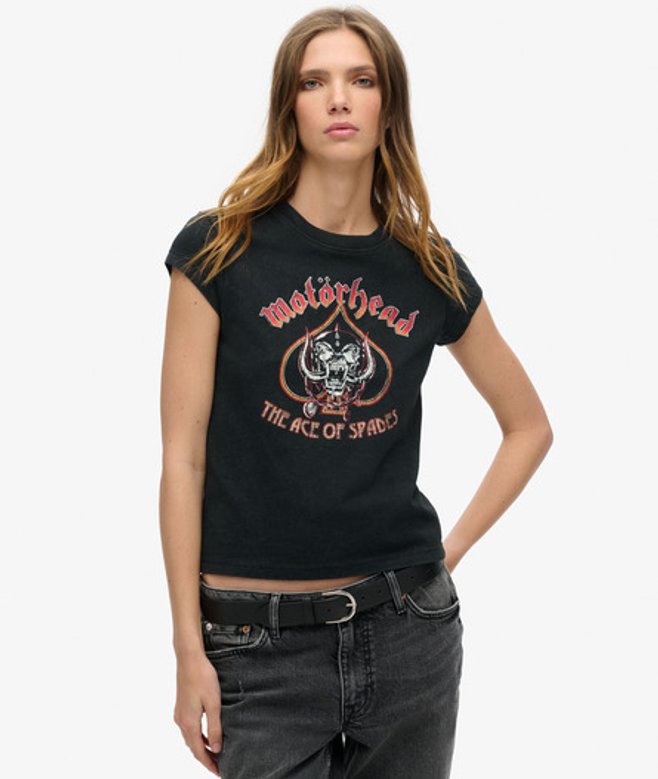 Superdry Damen Motörhead x Superdry Band-t-shirt mit Flügelärmeln Schwarz - Größe: 40 von Superdry