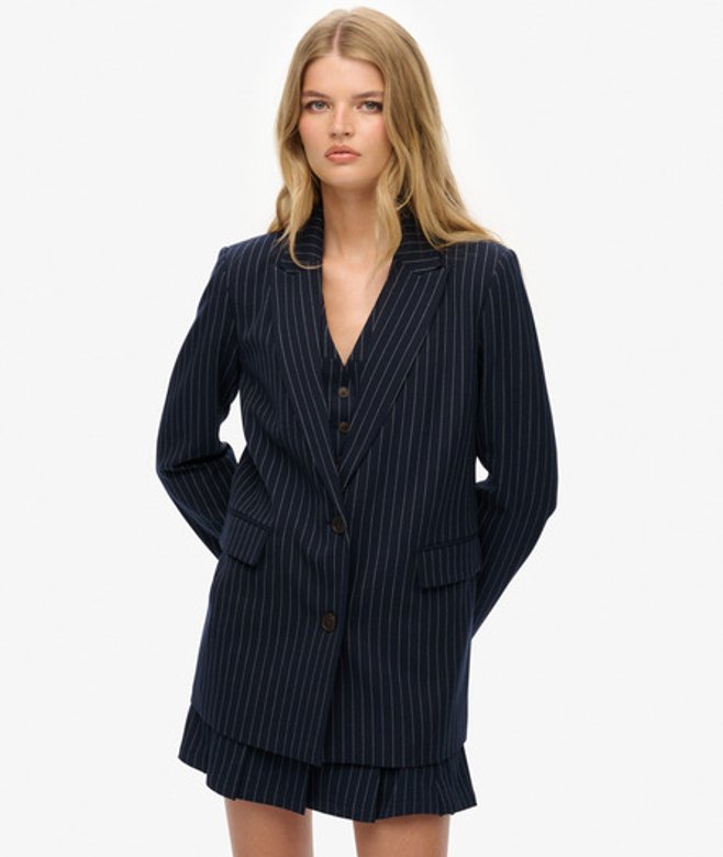 Superdry Damen Nadelstreifen Boyfriend Blazer Blue - Größe: 44 von Superdry