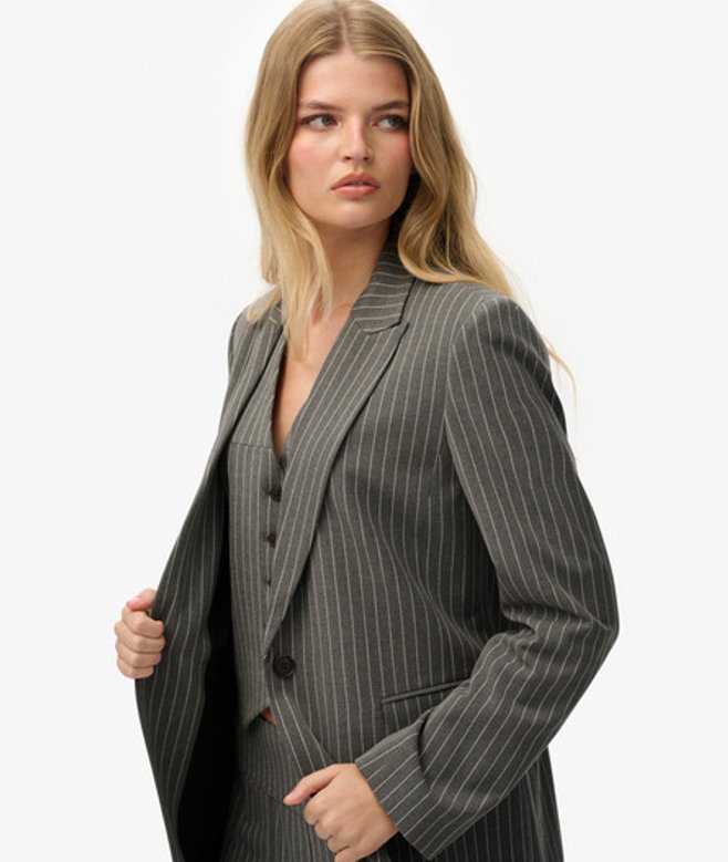 Superdry Damen Nadelstreifen Boyfriend Blazer Grey - Größe: 44 von Superdry